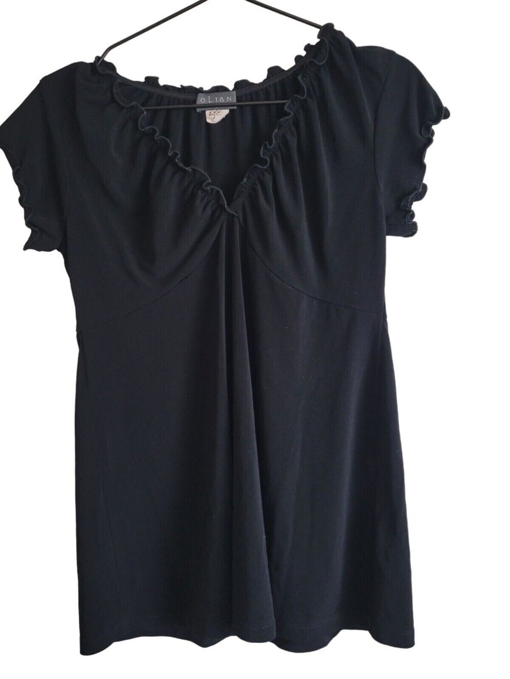 Vintage Olian Womens Sz S Solid Black Short sleeve Blouse